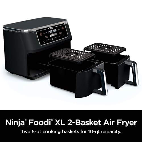 Ninja DZ302 Foodi 10-qt. 6-in-1 DualZone Smart XL Air Fryer with 2 Independent Baskets, Match Cook & Smart Finish to Air Fry, Air Broil, Roast, Bake, Dehydrate, & Keep Warm, Black