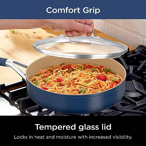 Ninja CW49011 Extended Life Ceramic 11-Piece Cookware Set with Comfort Grip, Nonstick Fry Pans, Pots, PFAS Free, Oven Safe, Dishwasher Safe, All Stovetops & Induction Compatible, Navy Blue