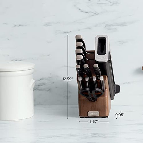 Ninja K52013 Foodi NeverDull Premium 13 Piece German Stainless Steel Wood Series Knife System with Built-in Sharpener, Walnut Stain/Black