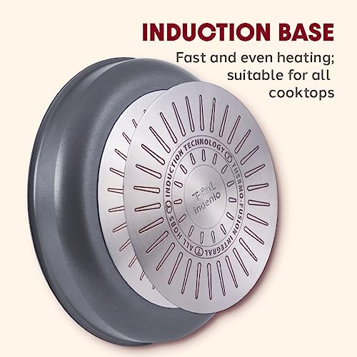 T-fal Ingenio Nonstick Cookware Set 14 Piece Induction Oven Broiler Safe 500F Cookware, Pots and Pans, Oven, Broil, Dishwasher Safe, Smoke Grey