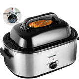 Roaster Oven, 24Qt Electric Roaster Oven, Turkey Roaster Oven Buffet with Self-Basting Lid, Removable Pan, Cool-Touch Handles, 1450W Stainless Steel Roaster Oven, Silver