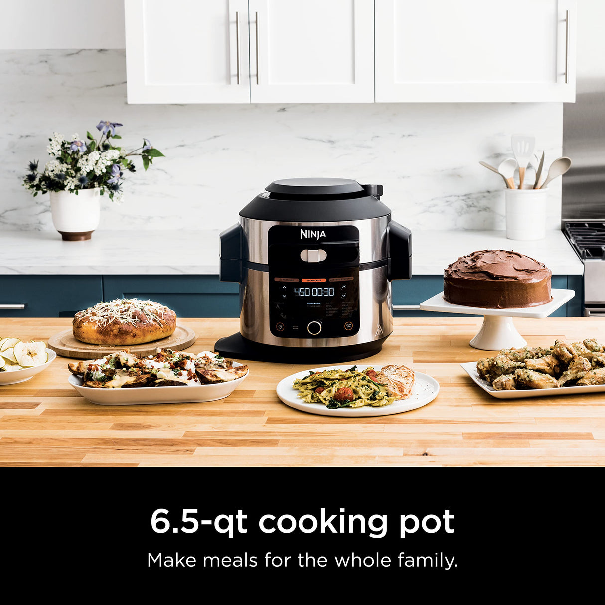 Ninja OL501 Foodi 6.5 Qt. 14-in-1 Pressure Cooker Steam Fryer with SmartLid, that Air Fries, Proofs & More, with 2-Layer Capacity, 4.6 Qt. Crisp Plate & 25 Recipes, Silver/Black